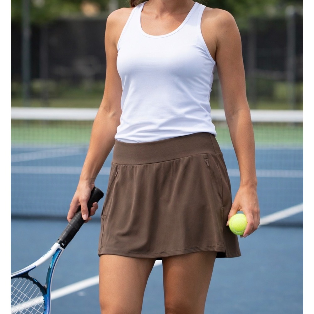 Athleta Sz 4 Soho Skort Brown Athletic Mini Skirt Pocket Golf Tennis Athleisure